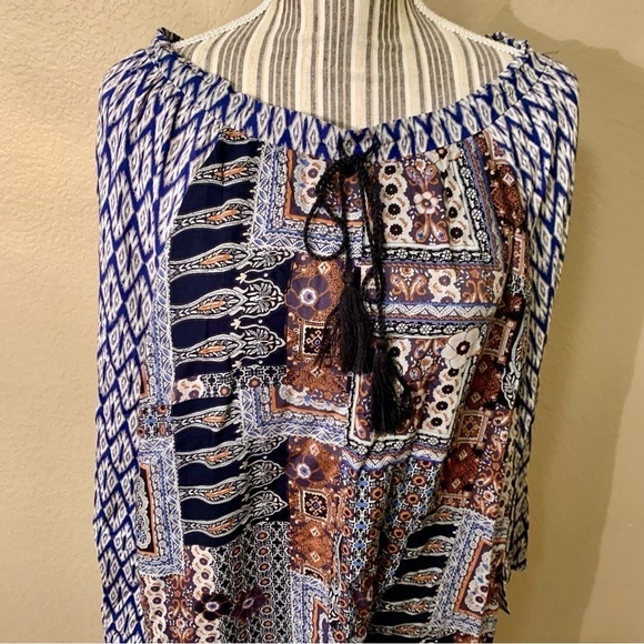 NWT Hem & Thread Skirt Poncho Combo Large Patchwork Boho Rayon Floral Geometric - Picture 8 of 15